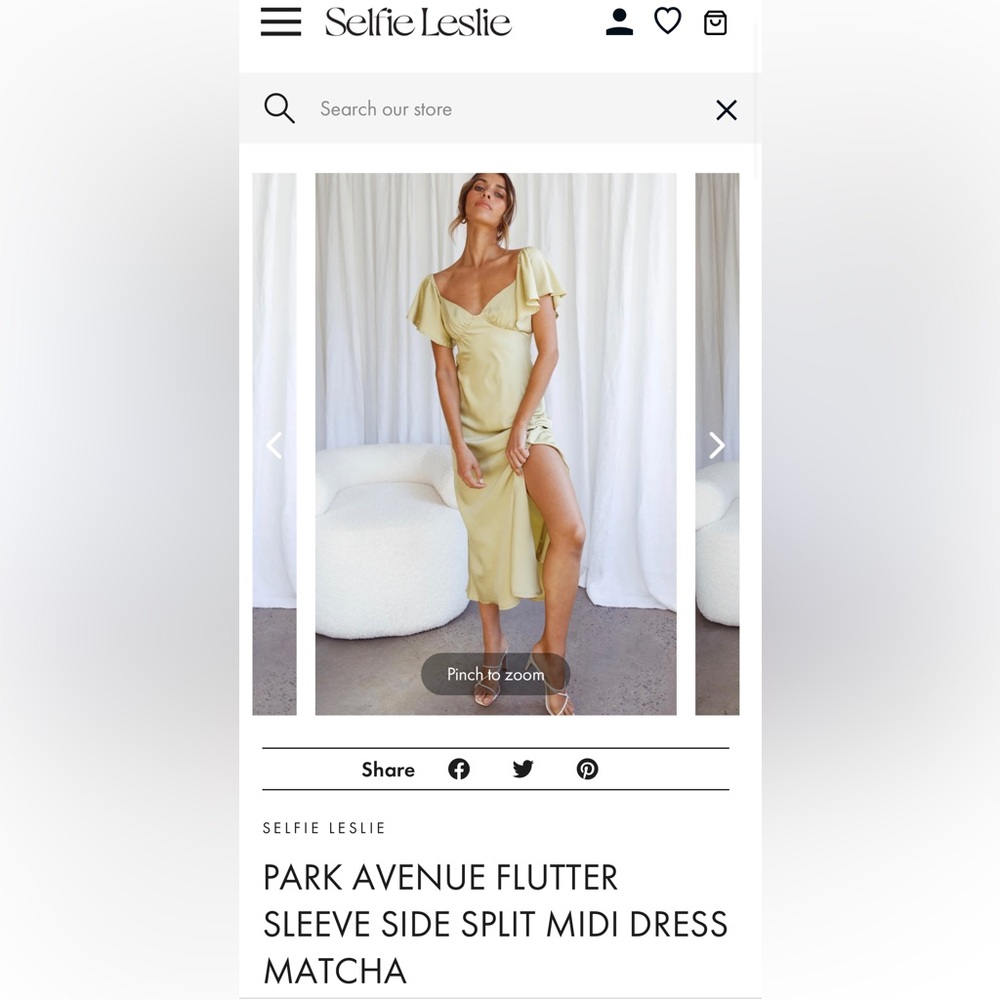 Sizes S & M - Selfie Leslie Park Avenue Flutter Sleeve Side Sprite Midi - Matcha